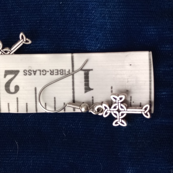 Silver Cross Dangle Earrings - Picture 4 of 8